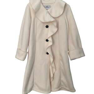 Janska, Coat Clothing that Comforts, Brown Button Ruffle Collar Pockets Size S